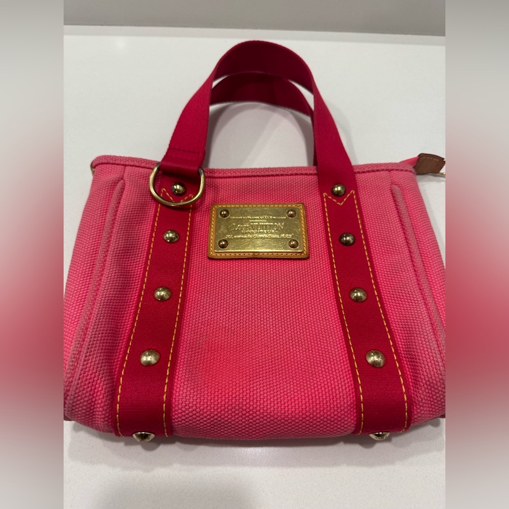 LOUIS VUITTON Antigua Cabas Pink Tote Bag Canvas Rouge